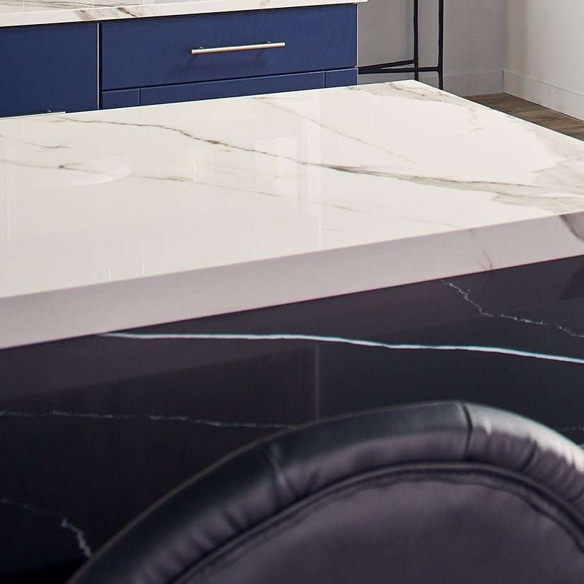 Marquina Midnight quartz countertop installed in a room setting