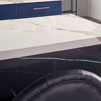Marquina Midnight quartz countertop installed in a room setting