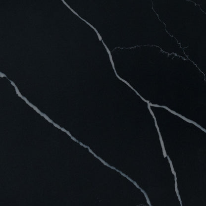 Marquina Midnight quartz slab, close up of the surface