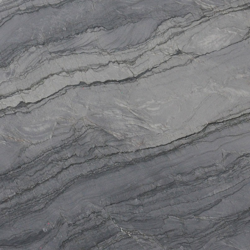 Mercury Gray quartzite slab, close up of the stone surface