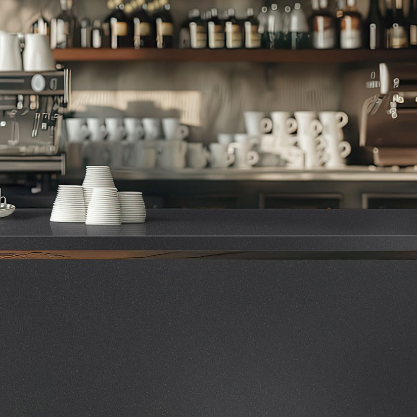 Midnight Majesty Concrete quartz countertop installed in a room setting