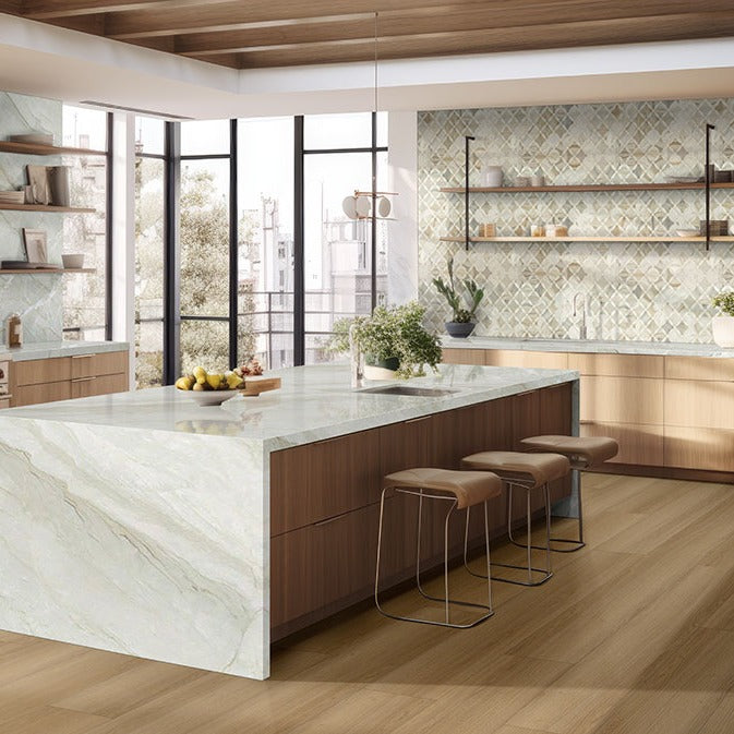 Milano quartzite countertop installed in a kitchen