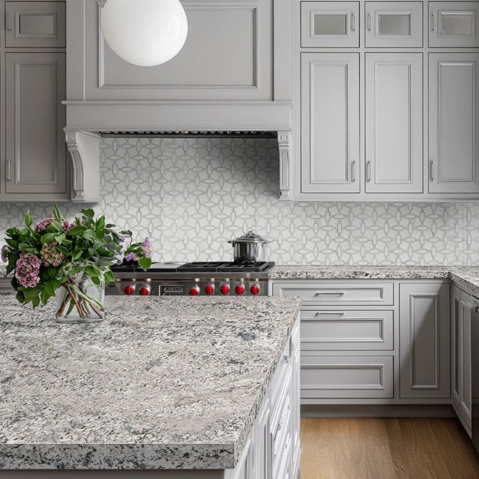 Mirage White granite countertop installed in a kitchen