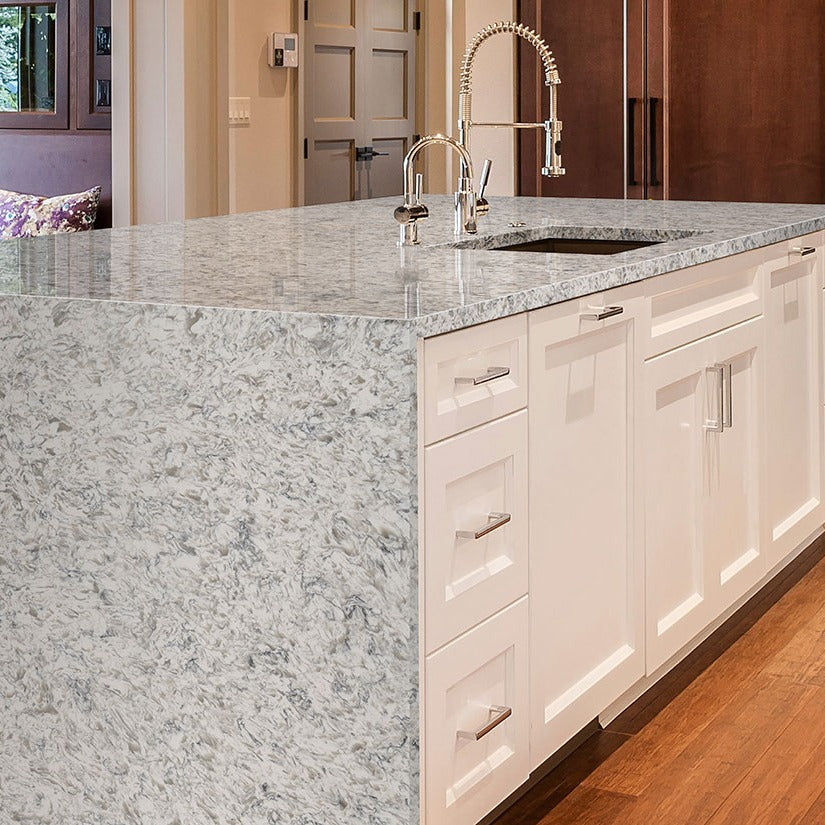 Montclair White quartz countertop installed in a room setting