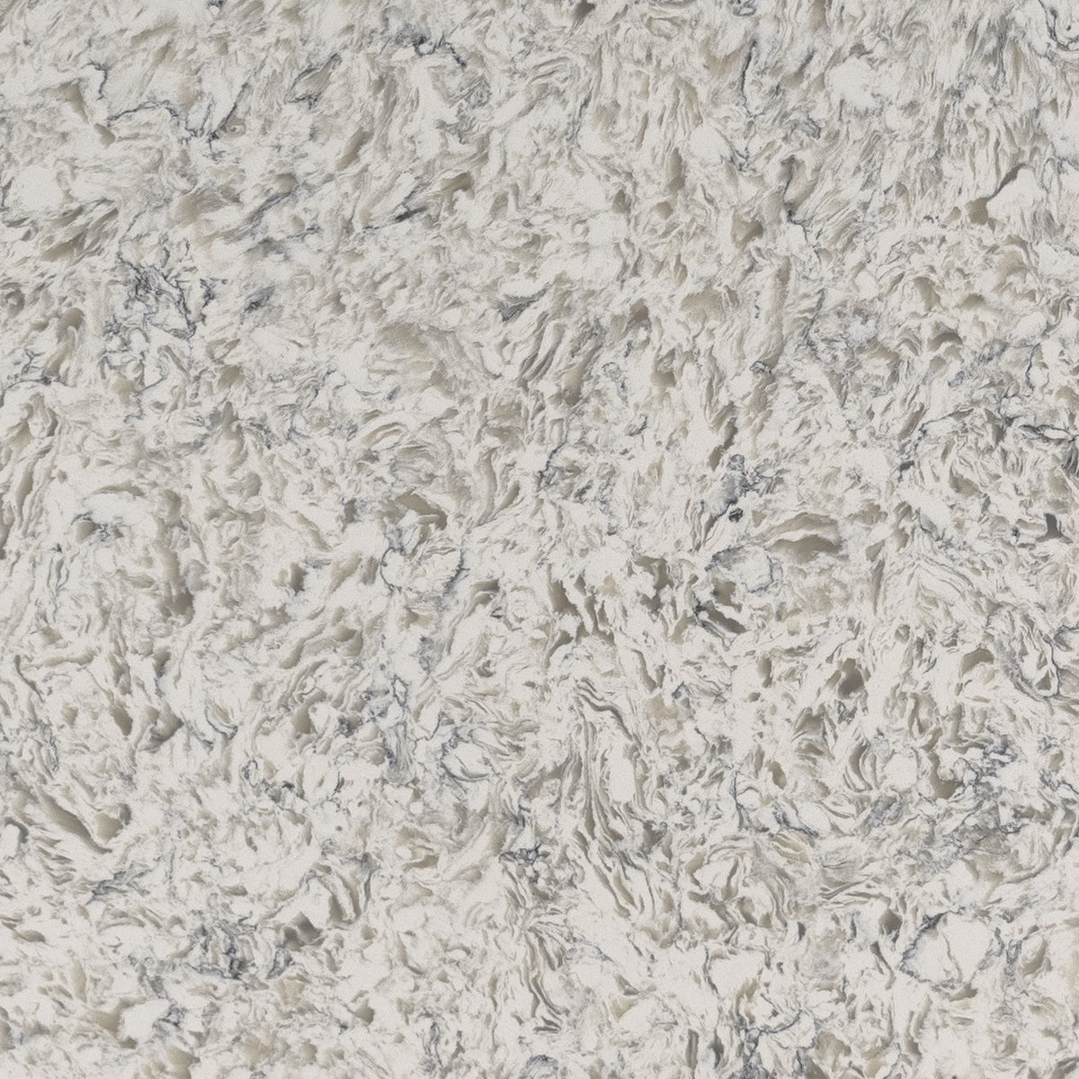 Montclair White quartz slab, close up of the surface
