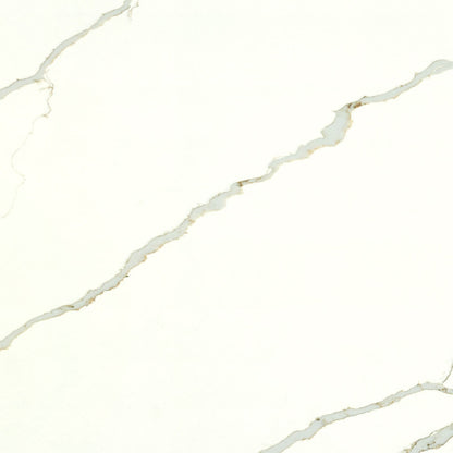 New Calacatta Laza Gold quartz slab, close up of the surface