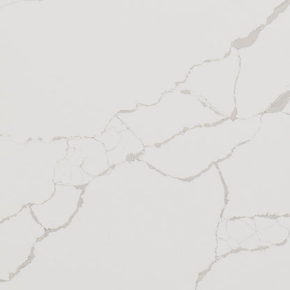 New Calacatta Laza quartz slab, close up of the surface