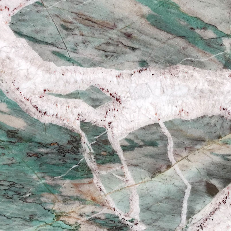 Patagonia Green quartzite slab, close up of the stone surface