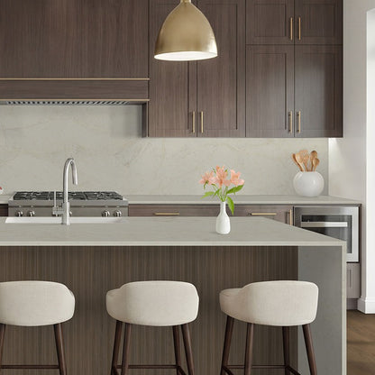 Serataj Brushed quartz kitchen countertop installed in a room setting