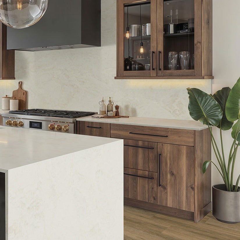 Serataj quartz kitchen countertop installed in a room setting