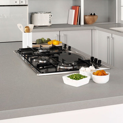 Soapstone Mist Concrete quartz countertop installed in a room setting