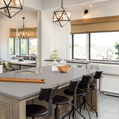 Soapstone Mist quartz countertop installed in a room setting