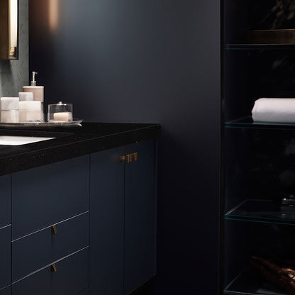 Sparkling Black quartz countertop installed in a room setting
