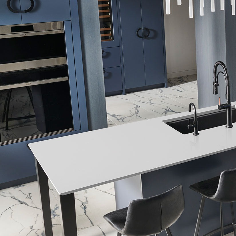 Stellar White quartz countertop installed in a room setting