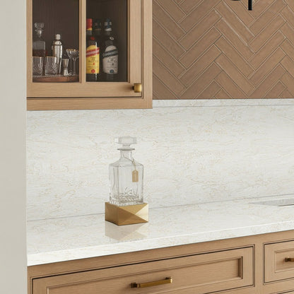 Travataj LumaLuxe quartz kitchen countertop installed in a room setting