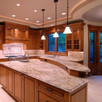 Typhoon Bordeaux granite countertop installed in a kitchen