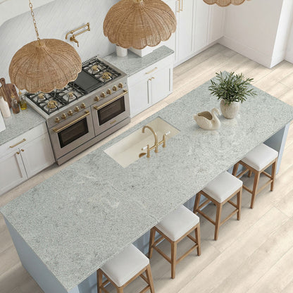 White Alpha granite countertop installed in a kitchen