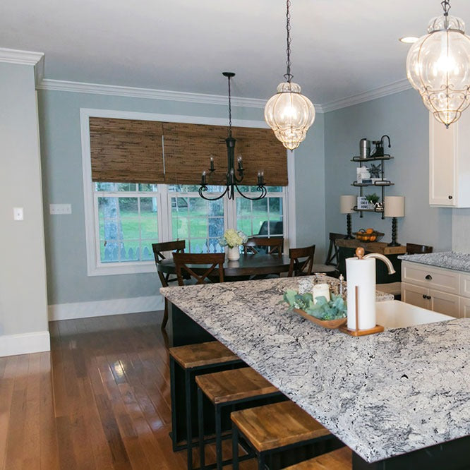 White Ice granite countertop installed in a kitchen