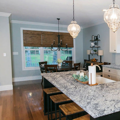 White Ice granite countertop installed in a kitchen