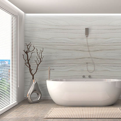 White Macaubas quartzite installed in a bathroom