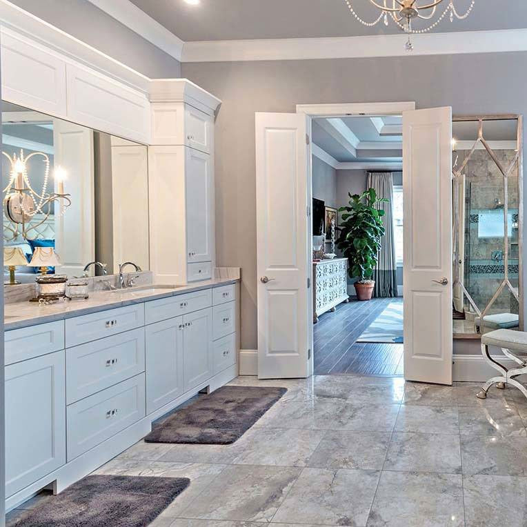 White Macaubas quartzite installed in a room setting