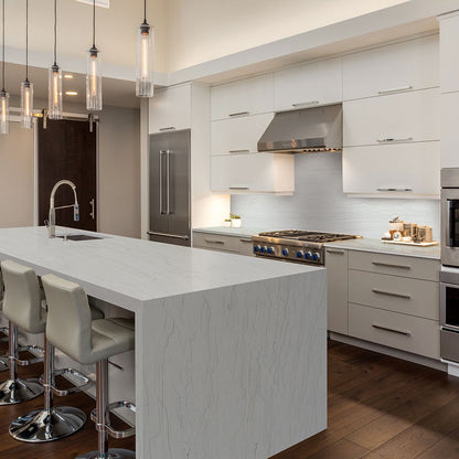 White Montreal quartzite installed in a room setting
