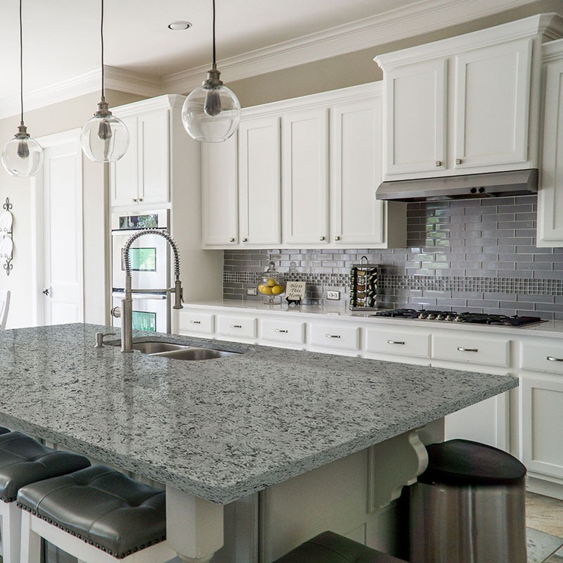 White Napoli granite countertop installed in a kitchen