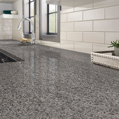 White Sparkle granite countertop installed in a kitchen