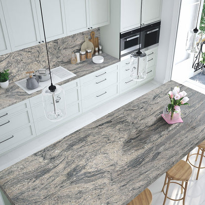 White Wave granite countertop installed in a kitchen