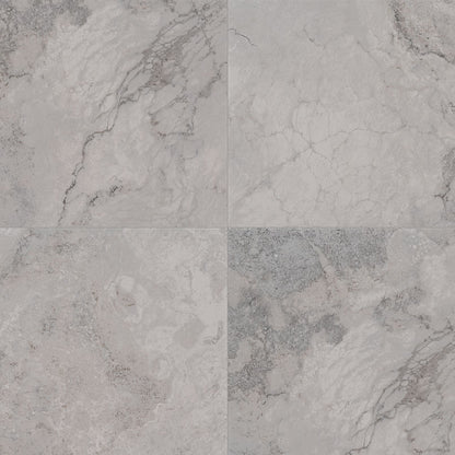 Napa Gray travertine look ceramic tile, matte finish, 12 by 12 inch view