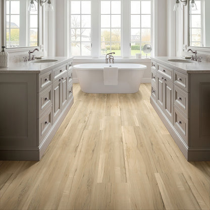 Nove Plus Akadia glue down luxury vinyl flooring installed in a bathroom