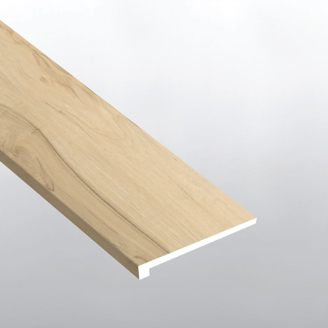 Nove Plus Akadia square eased edge stair tread trim for glue down luxury vinyl flooring