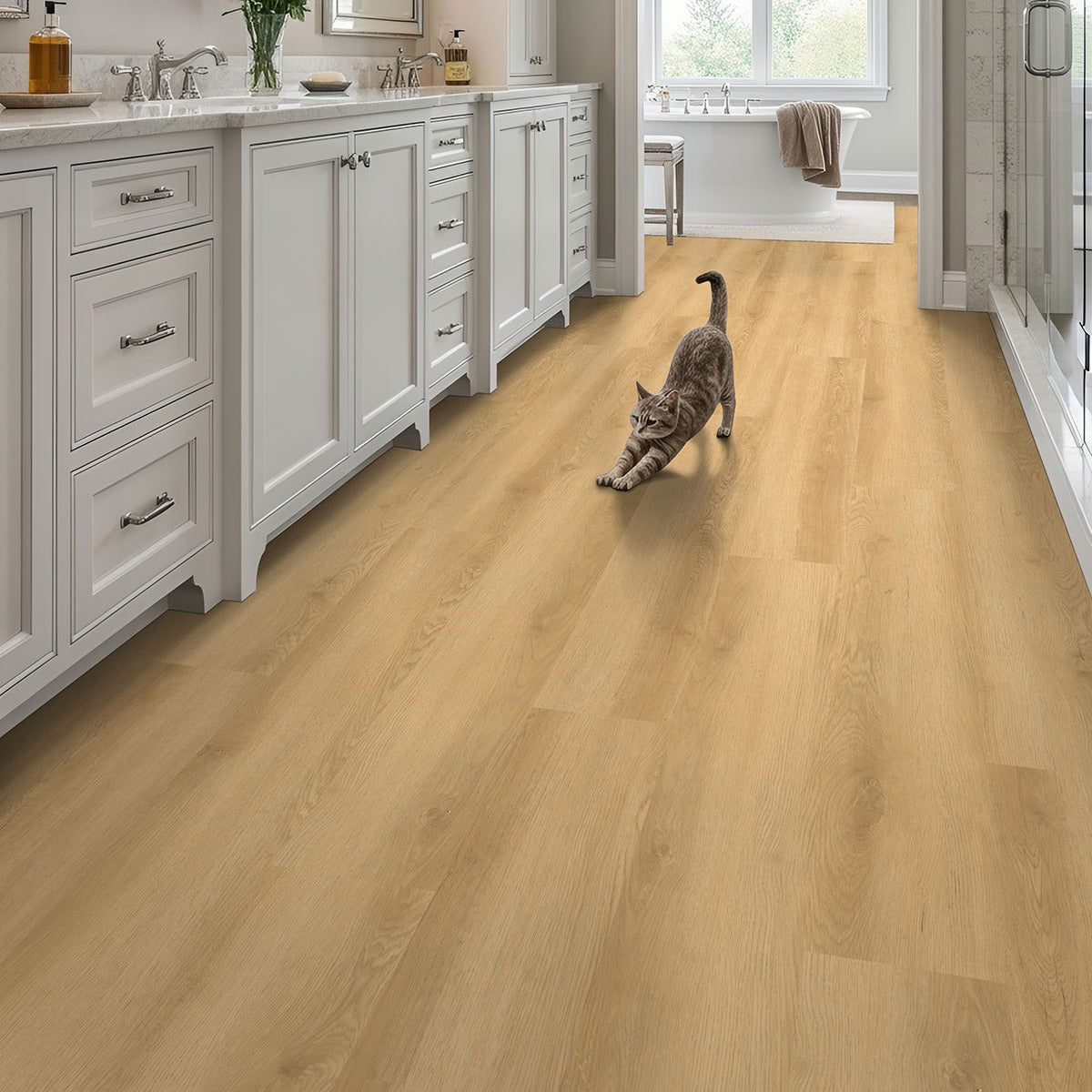 Nove Plus Hyde Haven glue down luxury vinyl flooring installed in a bathroom