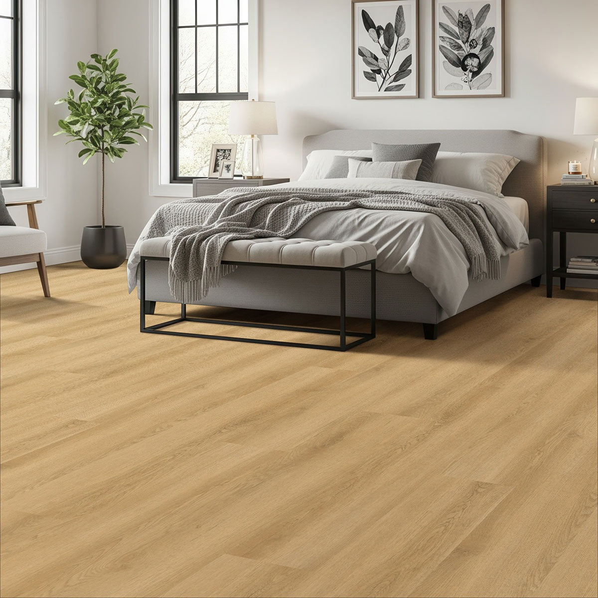 Nove Plus Hyde Haven glue down luxury vinyl flooring installed in a bedroom