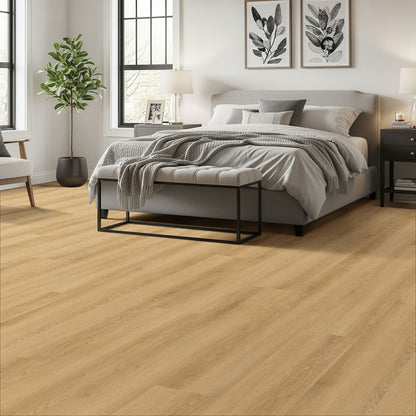 Nove Reserve Hyde Haven glue down luxury vinyl flooring installed in a bedroom
