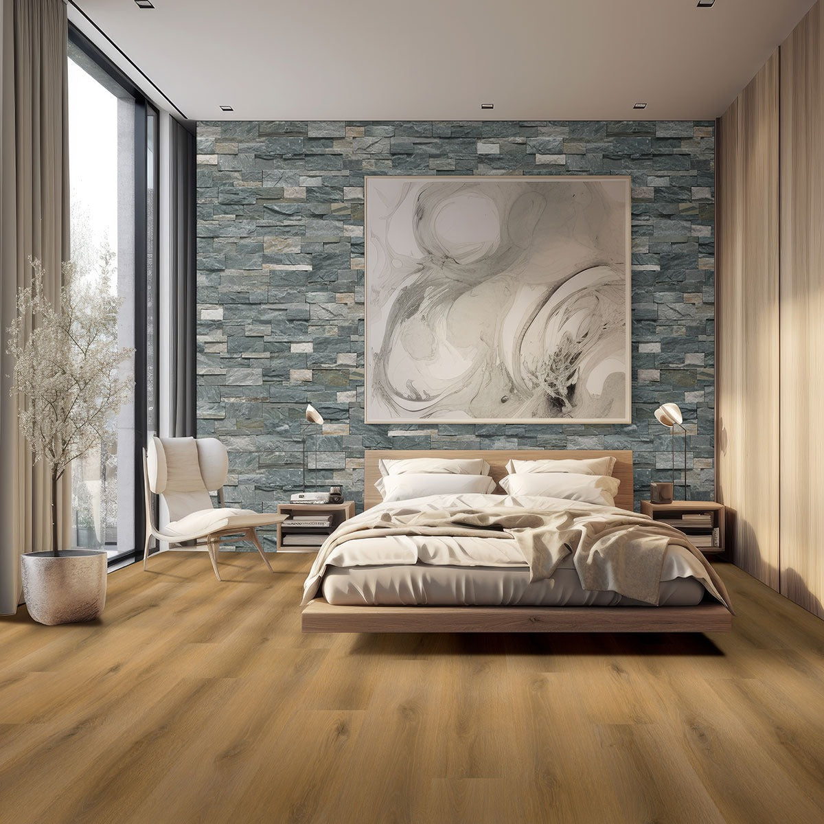 Nove Reserve Scandi glue down luxury vinyl flooring installed in a bedroom