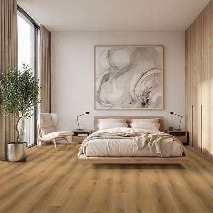 Nove Scandi glue down luxury vinyl flooring installed in a bedroom