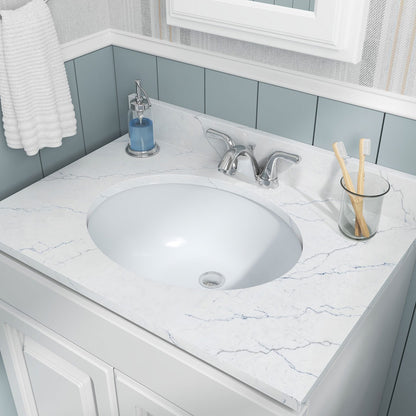 Oval 20" x 16" Porcelain Undermount Bathroom Sink in White, installed in a room setting