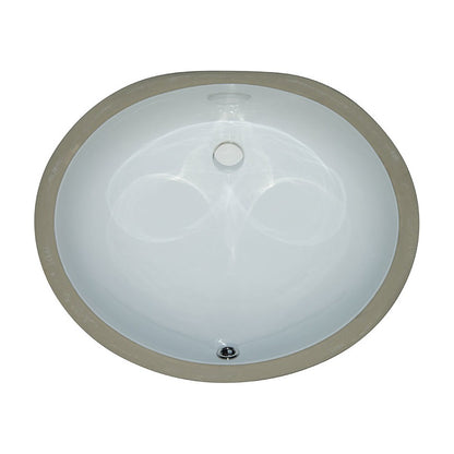 Oval 20" x 16" Porcelain Undermount Bathroom Sink, White, top view on white