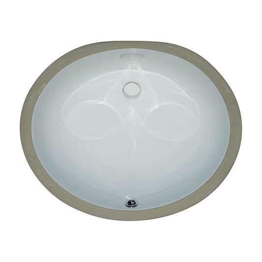 Oval 20" x 16" Porcelain Undermount Bathroom Sink, White, top view on white