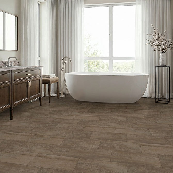 Oxide Copper porcelain tile installed in a bathroom setting, scene 2