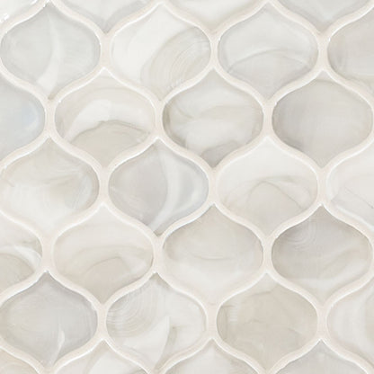 Pearla Arabesque Glass Mosaic in mixed finish, close up sheet view