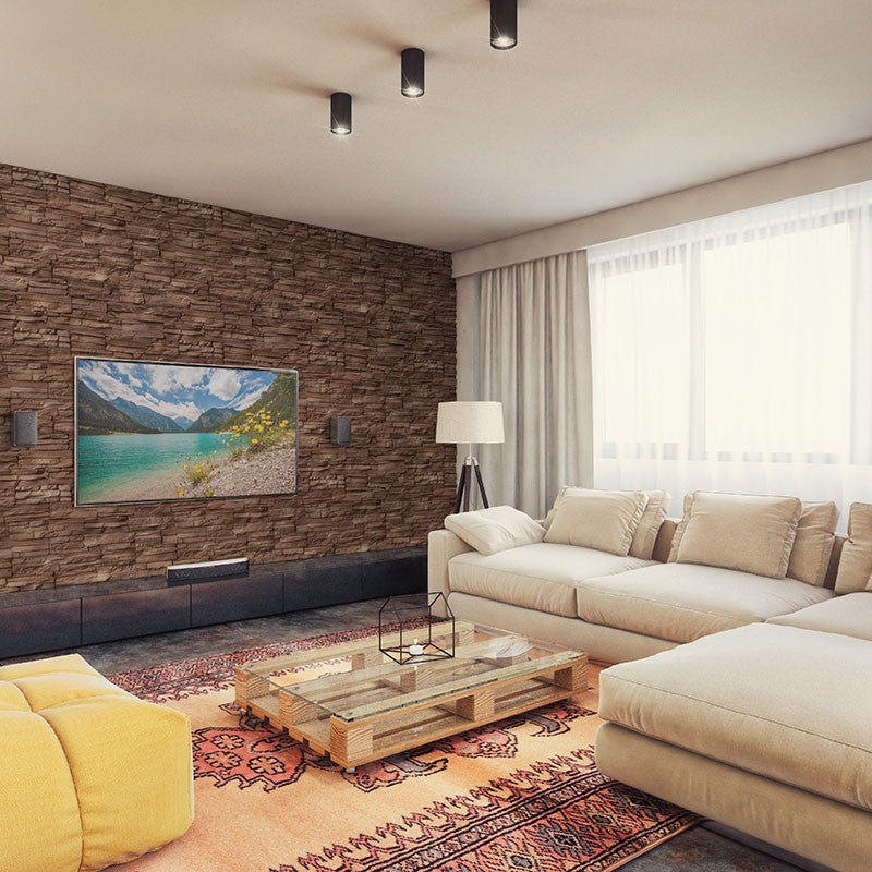 Peninsula Earth Terrado Manufactured Stone Decorative Wall Panels shown installed in a finished outdoor or living space