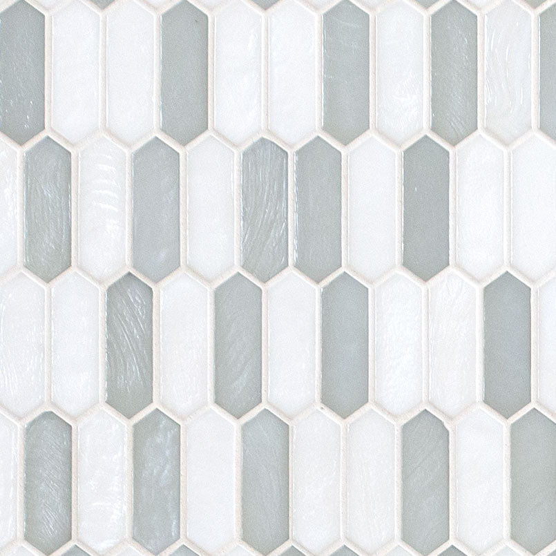 Pixie Cloud Glass Mosaic in mixed finish, close up sheet view