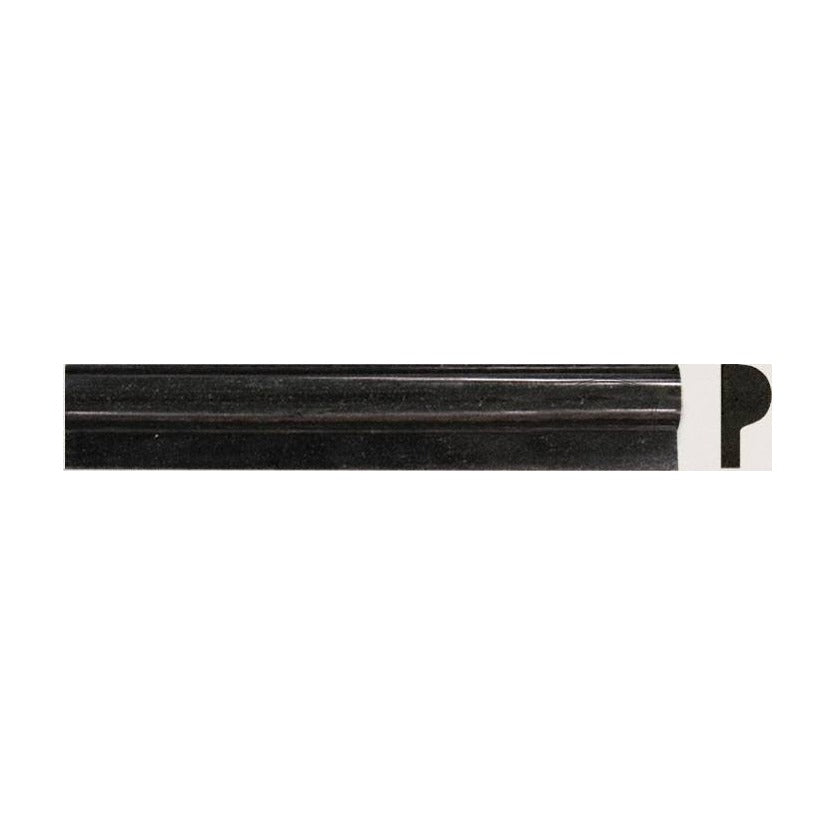 Premium Black Granite Tile, 1"x2"x12" Rail Molding in Polished finish