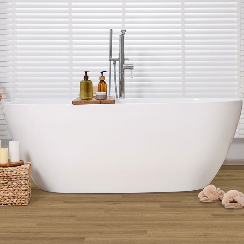 Prescott Amber Forrester SPC rigid core vinyl flooring installed in a bathroom