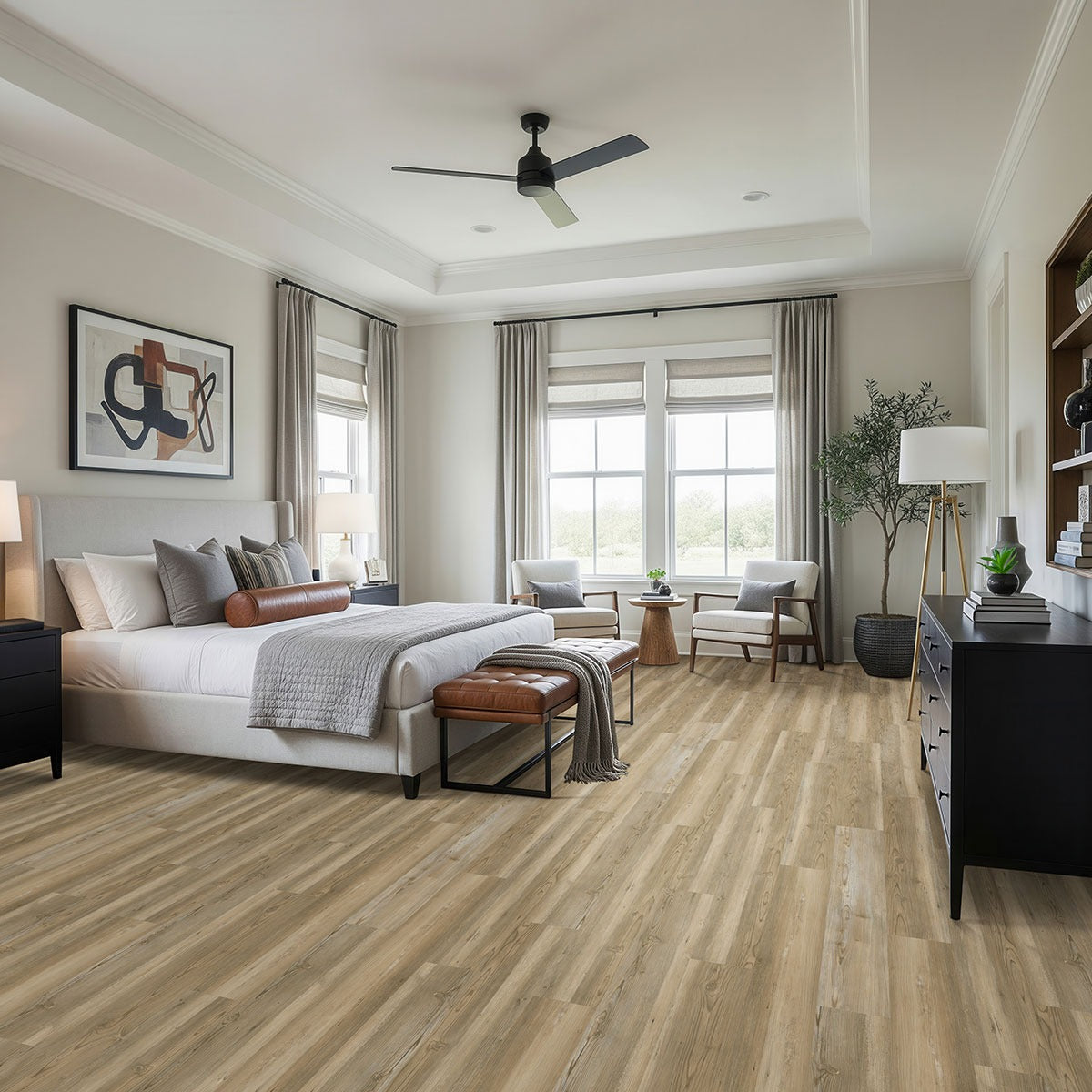 Prescott Brookings SPC rigid core vinyl flooring installed in a bedroom
