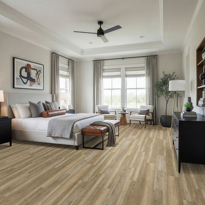 Prescott Brookings SPC rigid core vinyl flooring installed in a bedroom