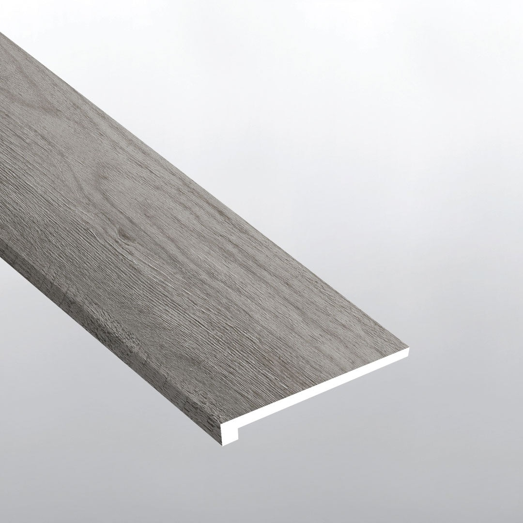 Prescott Katella Ash square eased edge stair tread trim for SPC rigid core vinyl flooring