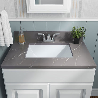 Rectangle 19" x 14" Porcelain Undermount Bathroom Sink in White, installed in a room setting